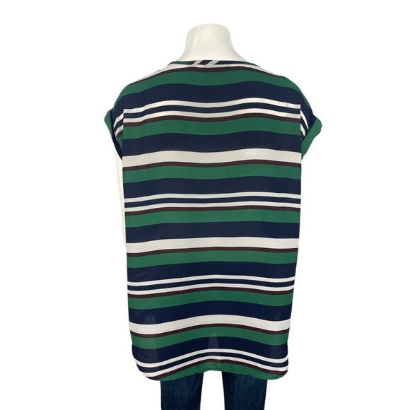 7th Avenue Design New York & Company Striped Shirt Large Green Short Sleeve - Picture 3 of 7